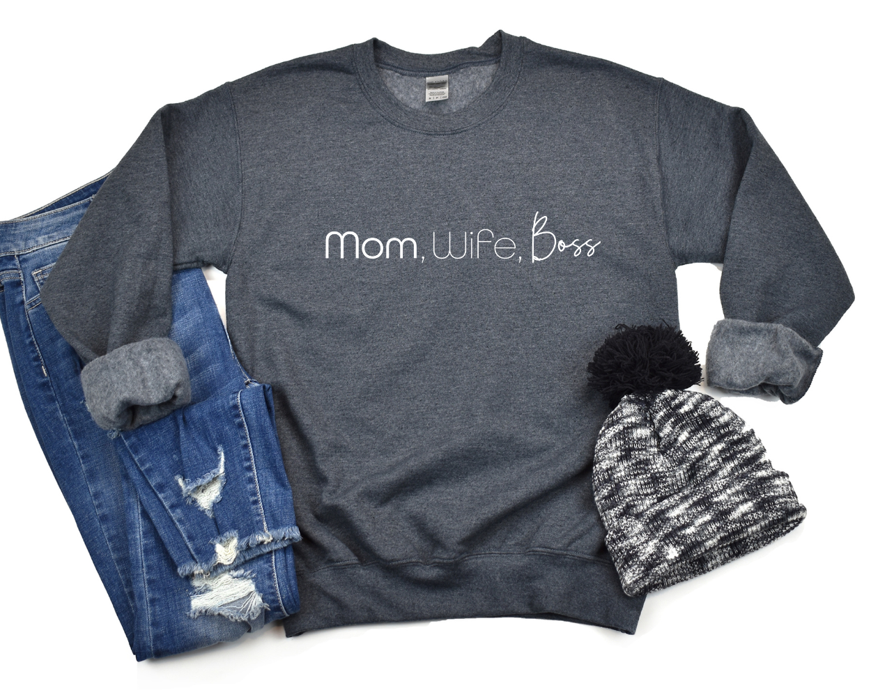 Mom Wife Boss Crew Neck Unisex Sweatshirt