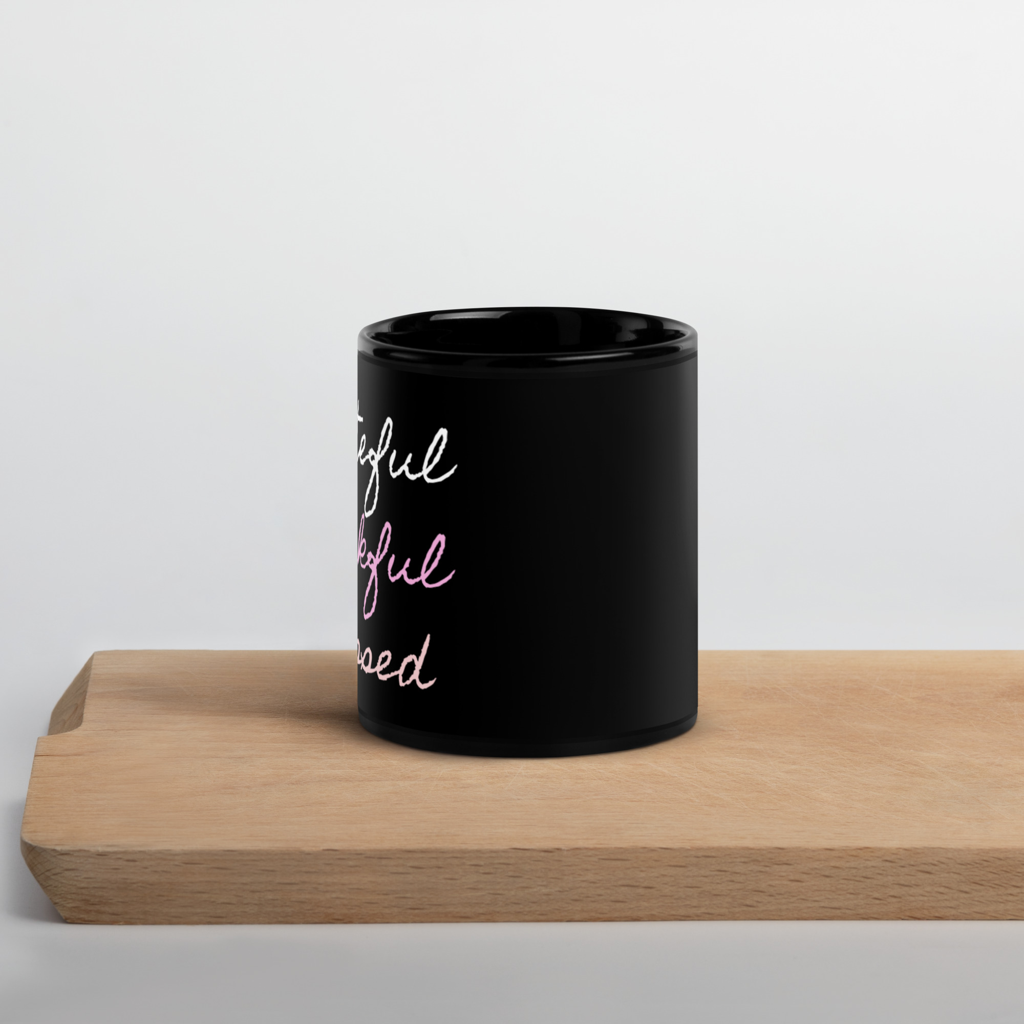 Grateful, Thankful, Blessed Black Glossy Mug - Image 3
