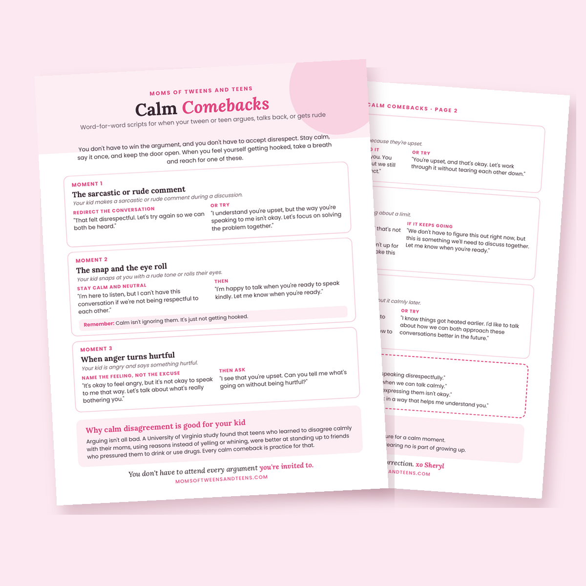 Calm Comebacks free scripts printable for moms of tweens and teens